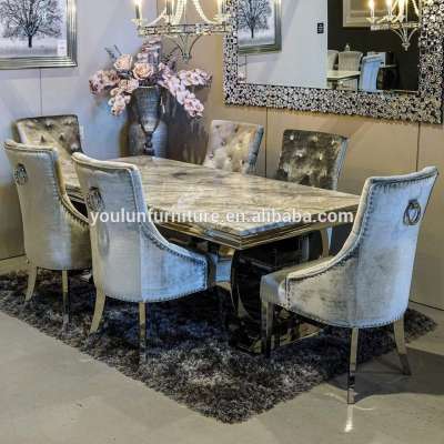 240cm 180cm Arianna Grey Rectangle Luxury Real Natural  Marble Top Dining Table Sets