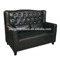 Black Leather Tufted Back Restaurant Booth Sofa