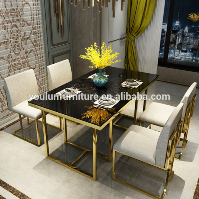 Popular New Style Dining Hall Modern Commercial Black Marble Top Dining Table Design